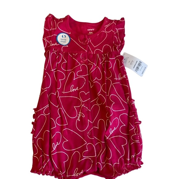 Carters Pink Love/Heart One Piece Short Sleeve Romper Size 6 Months NWT - Picture 1 of 4